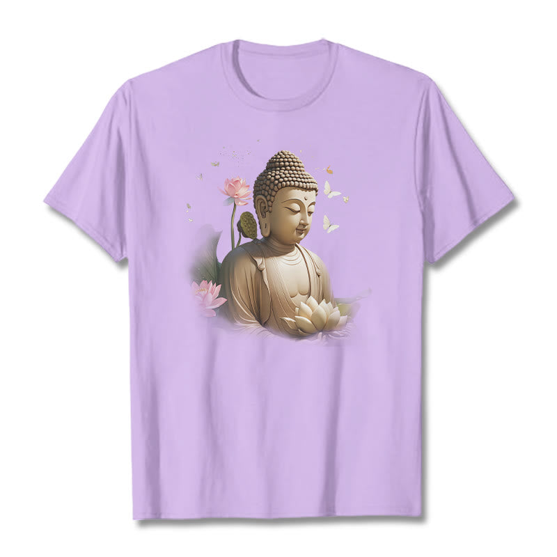Buddha Stones Lotos Motyl Medytacja Budda Koszulka T-shirt - Śliwka - 2XL - image 15