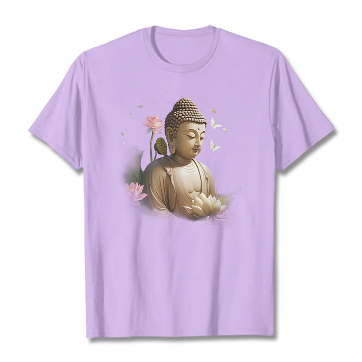 Buddha Stones Lotos Motyl Medytacja Budda Koszulka T-shirt - Śliwka - 2XL - image 15