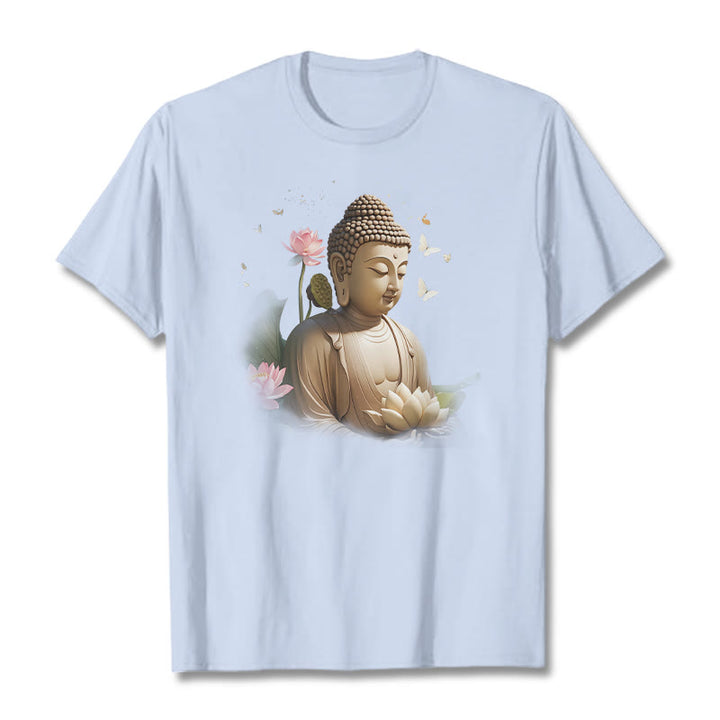 Buddha Stones Lotos Motyl Medytacja Budda Koszulka T-shirt - Jasnoniebieski - 2XL - image 17