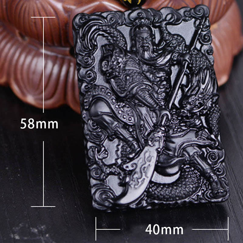 Buddha Stones Czarny Obsydian Guan Gong Amulet Grawerowany Naszyjnik Siła Wisiorek