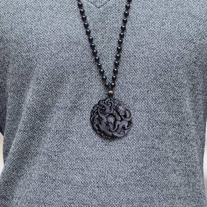Buddha Stones Naturalny Czarny Obsydian Klamra Pokoju Naszyjnik PiXiu Oczyszczający Wisiorek - image 15