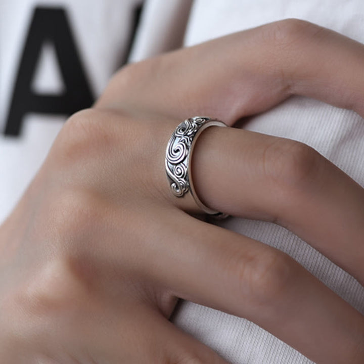 Buddha Stones 999 Srebro Sterlingowe Pomyślne Chmury Grawerowane Błogosławieństwo Regulowany Pierścień - image 9