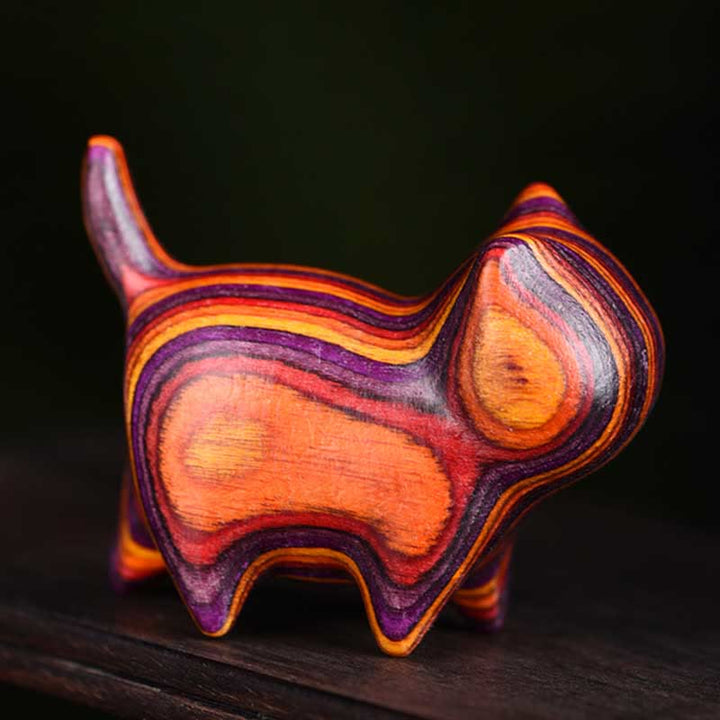 Buddha Stones Mini Kot Kociak Kolorowy Drewniany Uroczy Dekoracja Dla Zwierząt - image 3