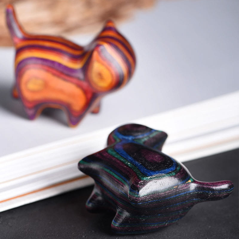 Buddha Stones Mini Kot Kociak Kolorowy Drewniany Uroczy Dekoracja Dla Zwierząt - image 10