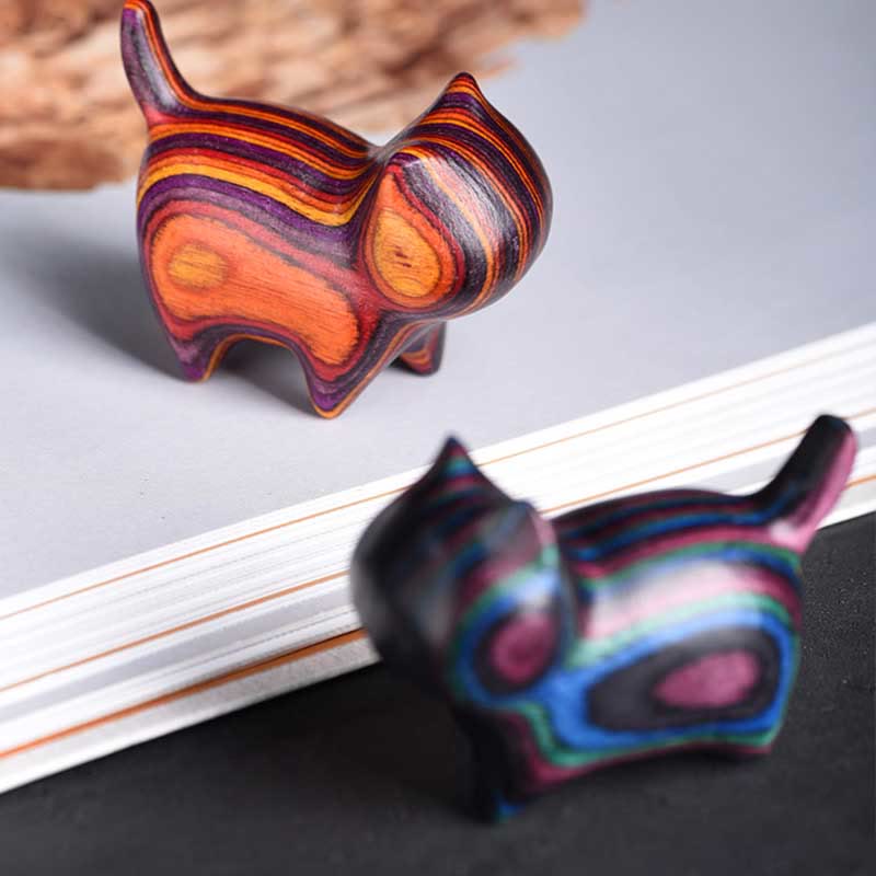 Buddha Stones Mini Kot Kociak Kolorowy Drewniany Uroczy Dekoracja Dla Zwierząt - image 8