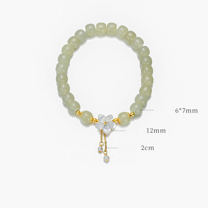 Bransoletka z Buddha Stones 925 ze srebra próby 925 z naturalnego jadeitu Hetian i kwiatów szczęścia