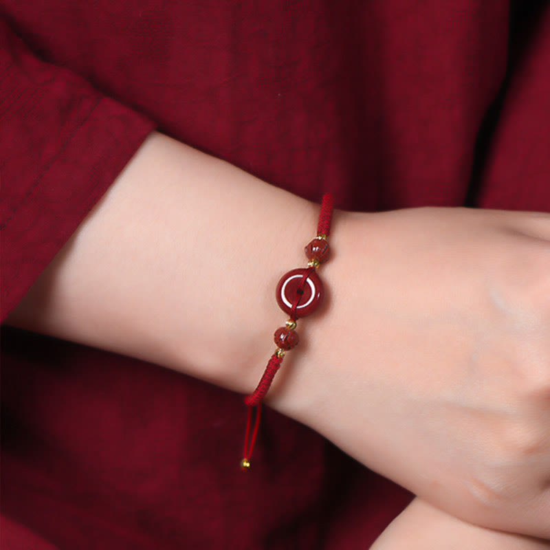 Bransoletka z plecionej liny Buddha Stones z ręcznie robionej klamry Cinnabar Peace Buckle Lotus Calm Blessing