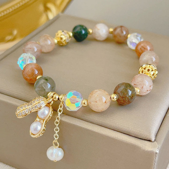 Buddha Stones Kamień Kolorowy Rutilated Quartz Bransoletka z Wdziękiem Orzeszka Ziemnego