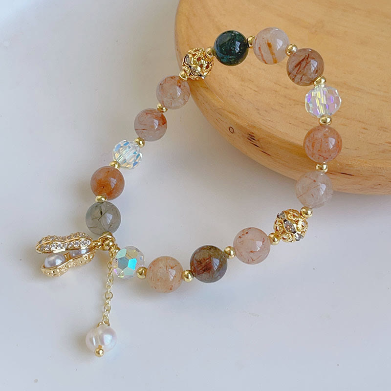 Buddha Stones Kamień Kolorowy Rutilated Quartz Bransoletka z Wdziękiem Orzeszka Ziemnego