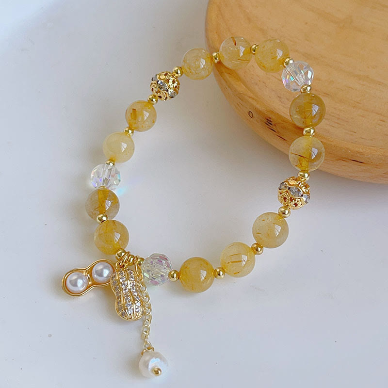 Buddha Stones Kamień Kolorowy Rutilated Quartz Bransoletka z Wdziękiem Orzeszka Ziemnego