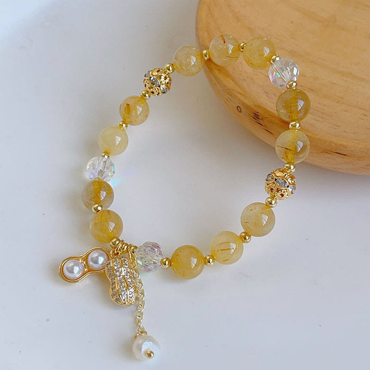 Buddha Stones Kamień Kolorowy Rutilated Quartz Bransoletka z Wdziękiem Orzeszka Ziemnego