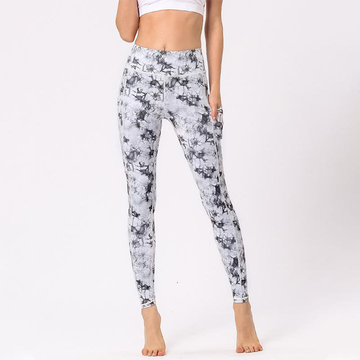 Buddha Stones Kolorowe Spodnie Nadruk Sportowe Ćwiczenia Fitness Legginsy Damskie Spodnie Do Jogi - Kamuflaż Biały Czarny - US8-10, UK/AU12-14, EU40-42 (XL) - image 12