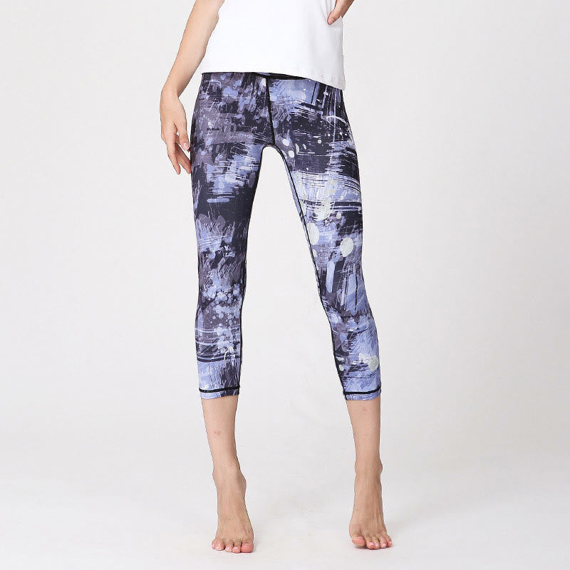Buddha Stones Wiśni Sakura Lines Print Sportowe Joga Skrócone Legginsy Damskie Spodnie Capri Do Jogi