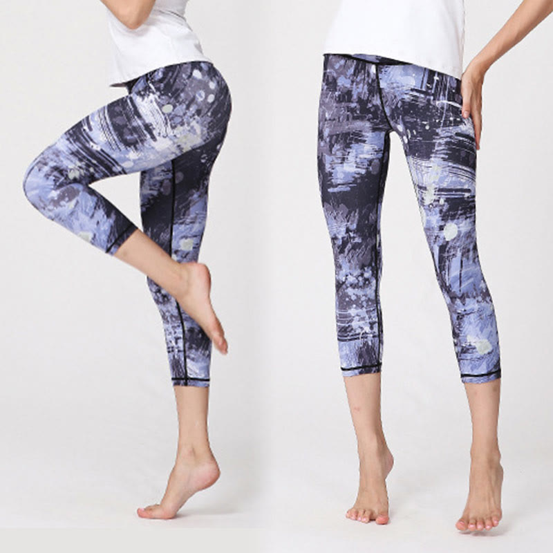 Buddha Stones Wiśni Sakura Lines Print Sportowe Joga Skrócone Legginsy Damskie Spodnie Capri Do Jogi