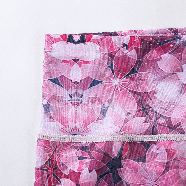 Buddha Stones Wiśni Sakura Lines Print Sportowe Joga Skrócone Legginsy Damskie Spodnie Capri Do Jogi - image 5