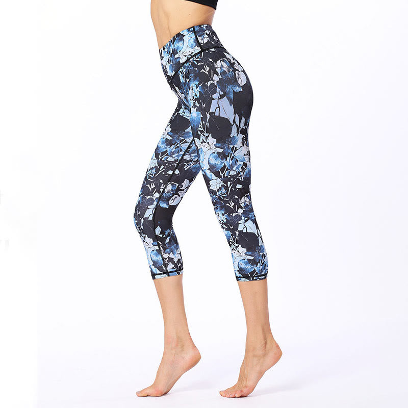 Buddha Stones Motyl Nadruk Sportowe Joga Skrócone Legginsy Damskie Spodnie Capri Do Jogi