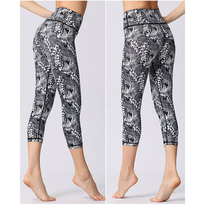 Buddha Stones Motyl Nadruk Sportowe Joga Skrócone Legginsy Damskie Spodnie Capri Do Jogi