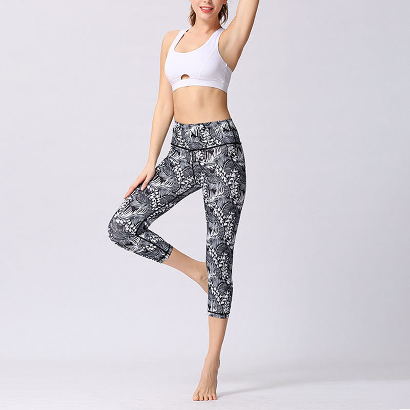 Buddha Stones Motyl Nadruk Sportowe Joga Skrócone Legginsy Damskie Spodnie Capri Do Jogi