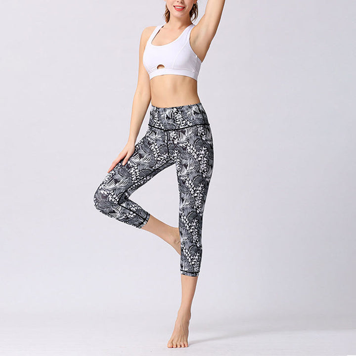 Buddha Stones Motyl Nadruk Sportowe Joga Skrócone Legginsy Damskie Spodnie Capri Do Jogi