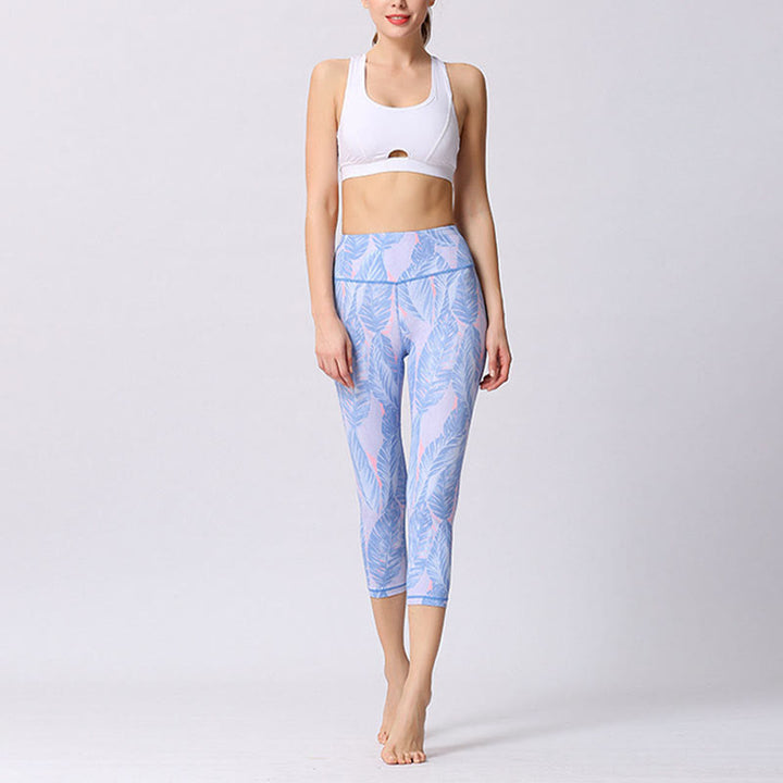 Buddha Stones Motyl Nadruk Sportowe Joga Skrócone Legginsy Damskie Spodnie Capri Do Jogi