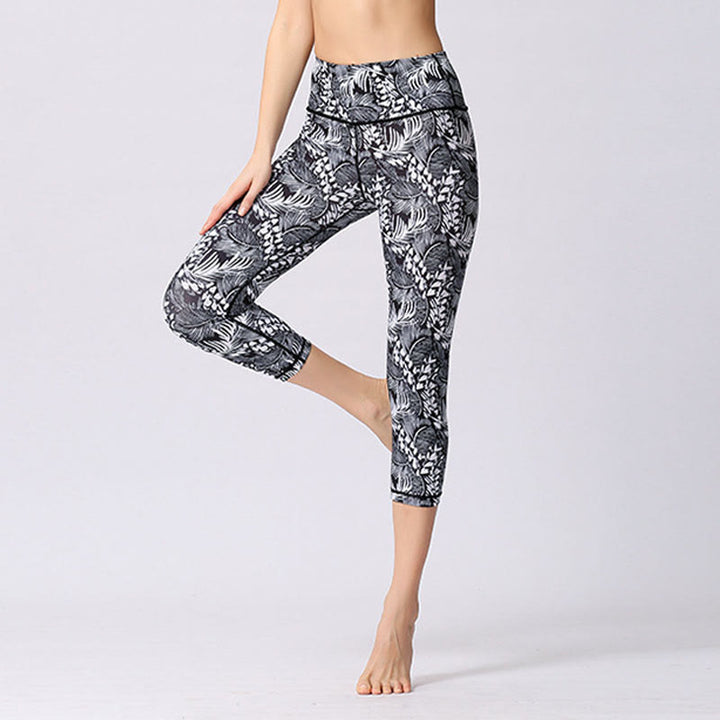 Buddha Stones Motyl Nadruk Sportowe Joga Skrócone Legginsy Damskie Spodnie Capri Do Jogi