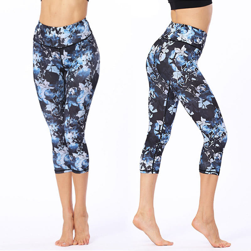 Buddha Stones Motyl Nadruk Sportowe Joga Skrócone Legginsy Damskie Spodnie Capri Do Jogi