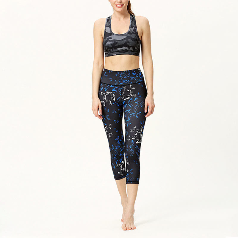 Buddha Stones Motyl Nadruk Sportowe Joga Skrócone Legginsy Damskie Spodnie Capri Do Jogi