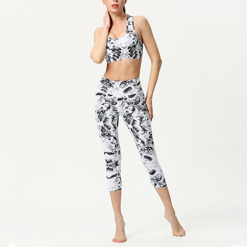 Buddha Stones Motyl Nadruk Sportowe Joga Skrócone Legginsy Damskie Spodnie Capri Do Jogi