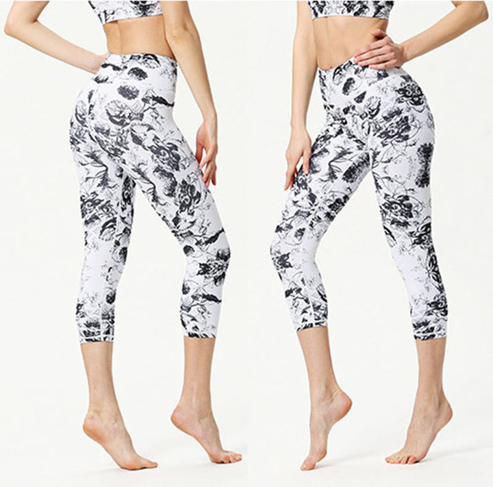 Buddha Stones Motyl Nadruk Sportowe Joga Skrócone Legginsy Damskie Spodnie Capri Do Jogi