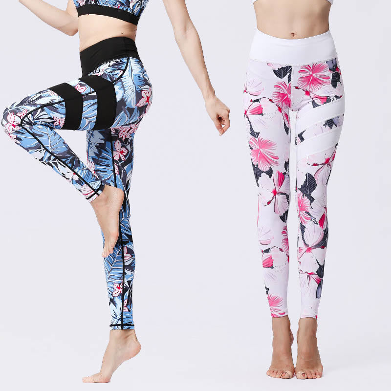 Kamienie Buddha Stones Kwiatów Liście Nadruk Sport Ćwiczenia Fitness Wysoki Stan Legginsy Damskie Spodnie Do Jogi - image 0