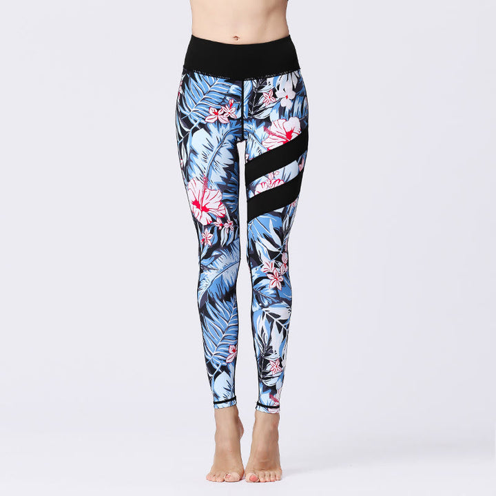 Kamienie Buddha Stones Kwiatów Liście Nadruk Sport Ćwiczenia Fitness Wysoki Stan Legginsy Damskie Spodnie Do Jogi - SkyBlue - US8-10, UK/AU12-14, EU40-42 (XL) - image 1