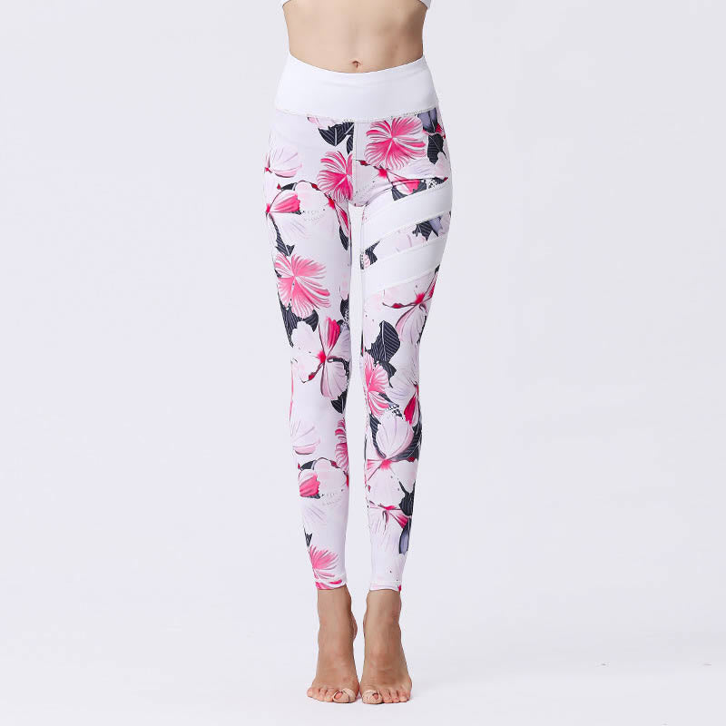 Kamienie Buddha Stones Kwiatów Liście Nadruk Sport Ćwiczenia Fitness Wysoki Stan Legginsy Damskie Spodnie Do Jogi - Lawendowy róż - US8-10, UK/AU12-14, EU40-42 (XL) - image 7