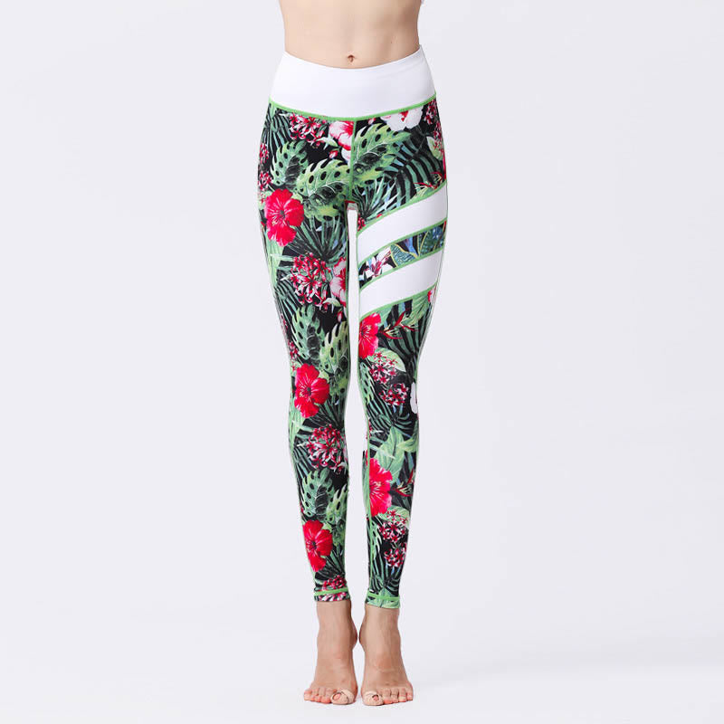 Kamienie Buddha Stones Kwiatów Liście Nadruk Sport Ćwiczenia Fitness Wysoki Stan Legginsy Damskie Spodnie Do Jogi - PaleGreen - US8-10, UK/AU12-14, EU40-42 (XL) - image 11