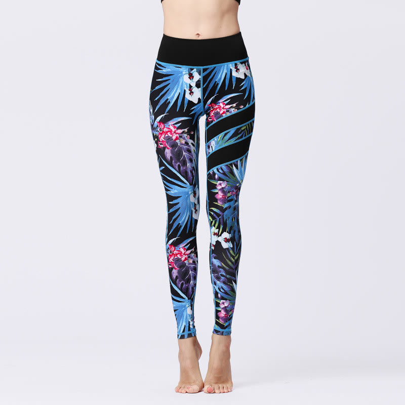 Kamienie Buddha Stones Kwiatów Liście Nadruk Sport Ćwiczenia Fitness Wysoki Stan Legginsy Damskie Spodnie Do Jogi - DodgerBlue - US8-10, UK/AU12-14, EU40-42 (XL) - image 22
