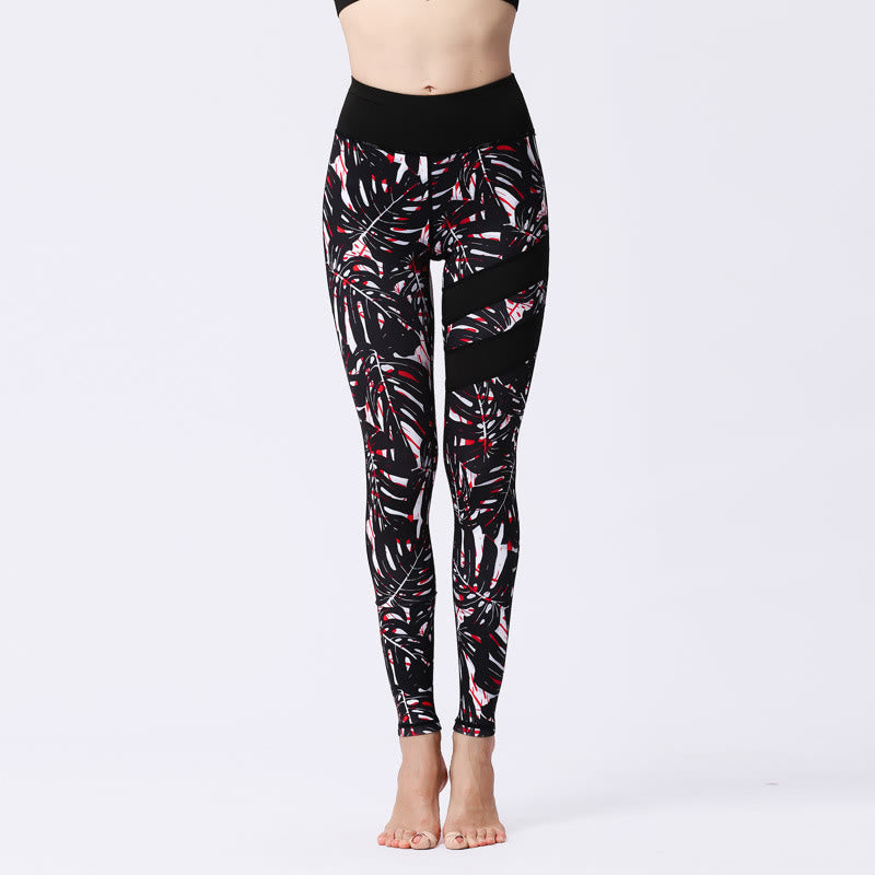 Kamienie Buddha Stones Kwiatów Liście Nadruk Sport Ćwiczenia Fitness Wysoki Stan Legginsy Damskie Spodnie Do Jogi - Czarny - US8-10, UK/AU12-14, EU40-42 (XL) - image 26