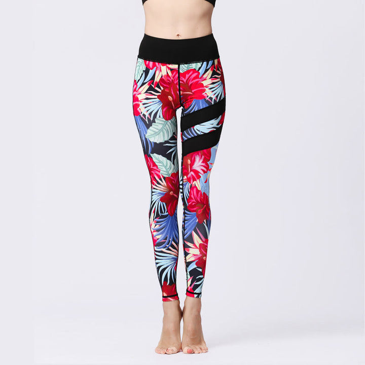Kamienie Buddha Stones Kwiatów Liście Nadruk Sport Ćwiczenia Fitness Wysoki Stan Legginsy Damskie Spodnie Do Jogi - Karmazynowy - US8-10, UK/AU12-14, EU40-42 (XL) - image 30