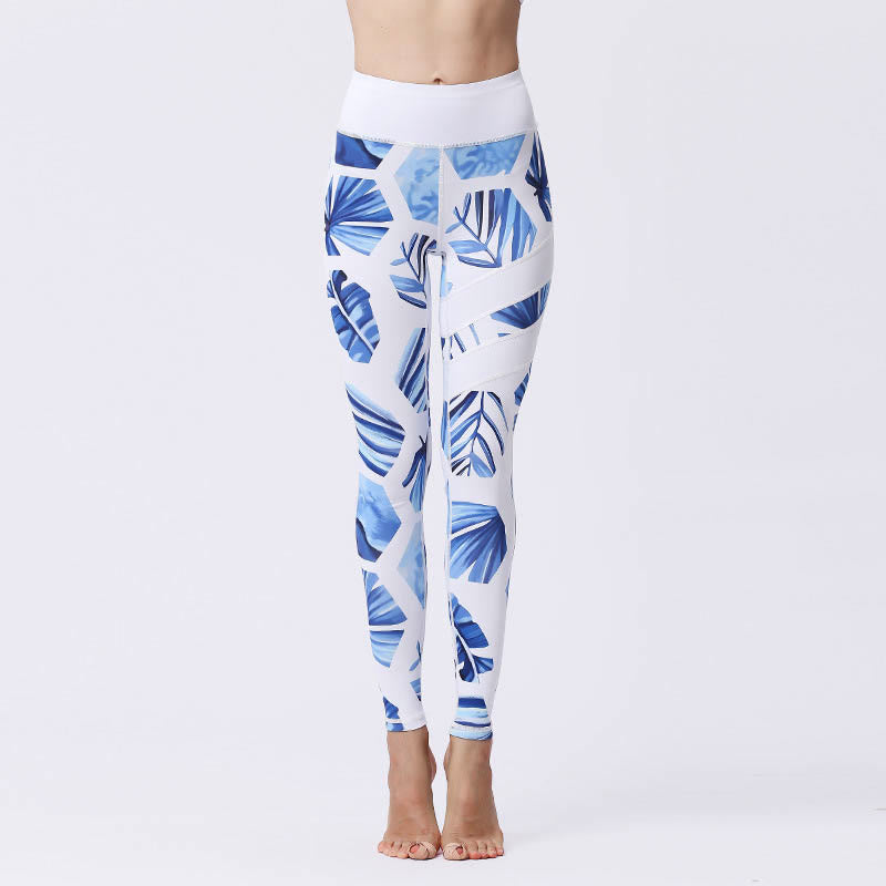 Kamienie Buddha Stones Kwiatów Liście Nadruk Sport Ćwiczenia Fitness Wysoki Stan Legginsy Damskie Spodnie Do Jogi - LightSkyBlue - US8-10, UK/AU12-14, EU40-42 (XL) - image 40