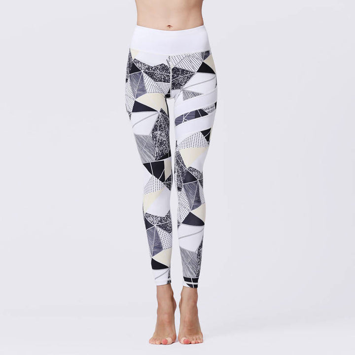 Kamienie Buddha Stones Kwiatów Liście Nadruk Sport Ćwiczenia Fitness Wysoki Stan Legginsy Damskie Spodnie Do Jogi - Śnieg - US8-10, UK/AU12-14, EU40-42 (XL) - image 43