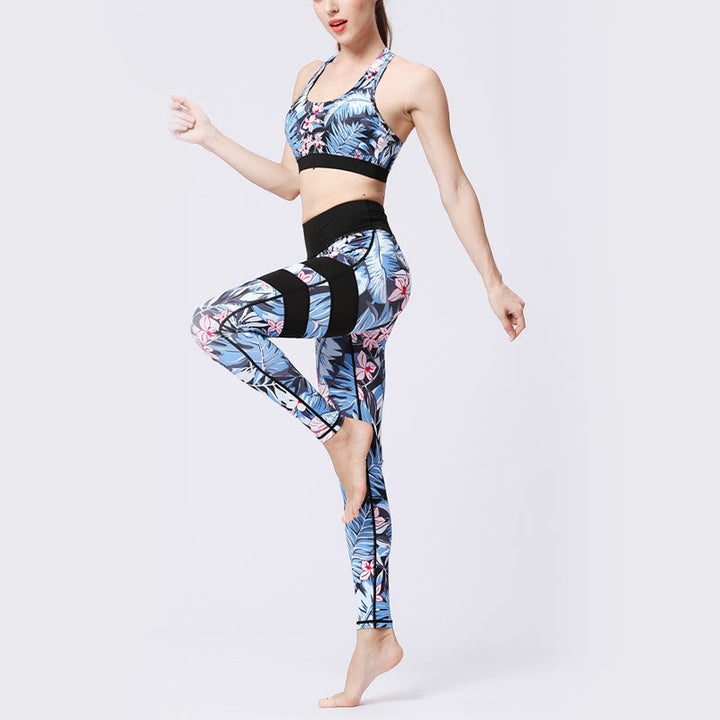Kamienie Buddha Stones Kwiatów Liście Nadruk Sport Ćwiczenia Fitness Wysoki Stan Legginsy Damskie Spodnie Do Jogi - image 6