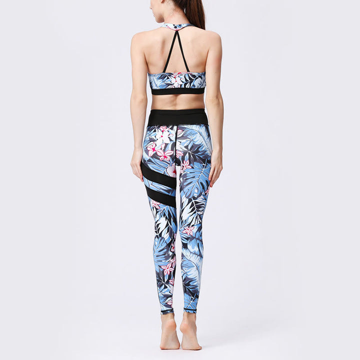 Kamienie Buddha Stones Kwiatów Liście Nadruk Sport Ćwiczenia Fitness Wysoki Stan Legginsy Damskie Spodnie Do Jogi - image 4