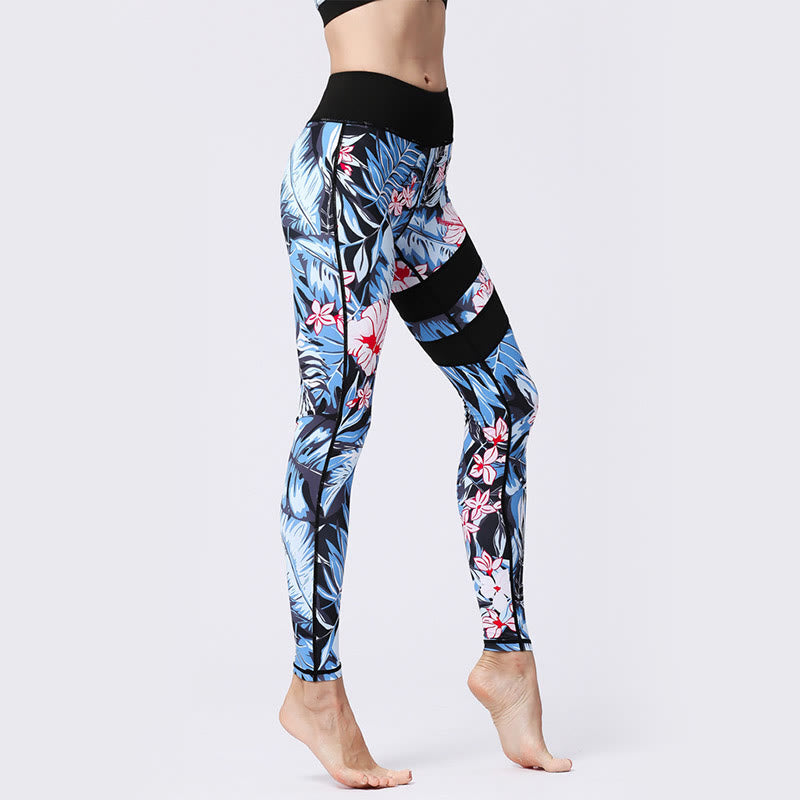 Kamienie Buddha Stones Kwiatów Liście Nadruk Sport Ćwiczenia Fitness Wysoki Stan Legginsy Damskie Spodnie Do Jogi - image 2