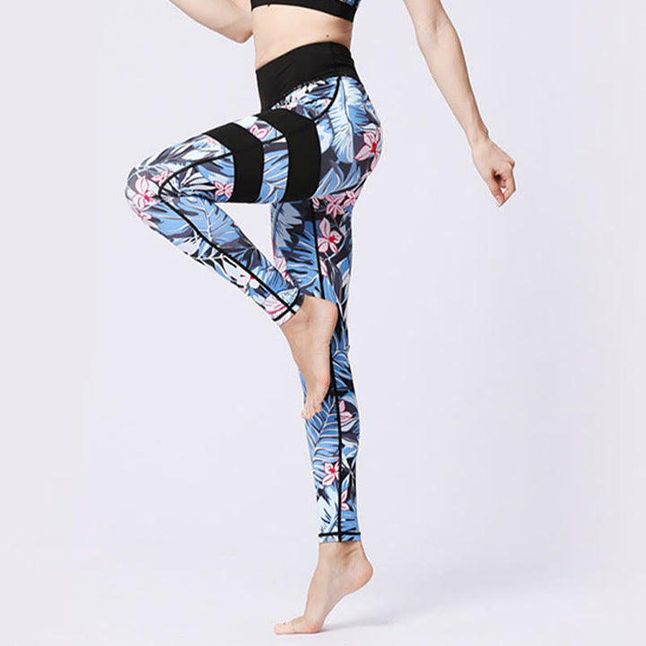 Kamienie Buddha Stones Kwiatów Liście Nadruk Sport Ćwiczenia Fitness Wysoki Stan Legginsy Damskie Spodnie Do Jogi - image 3
