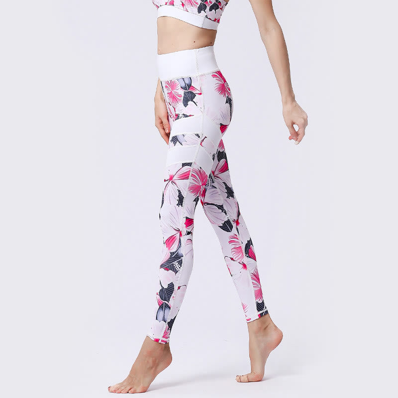 Kamienie Buddha Stones Kwiatów Liście Nadruk Sport Ćwiczenia Fitness Wysoki Stan Legginsy Damskie Spodnie Do Jogi - image 8