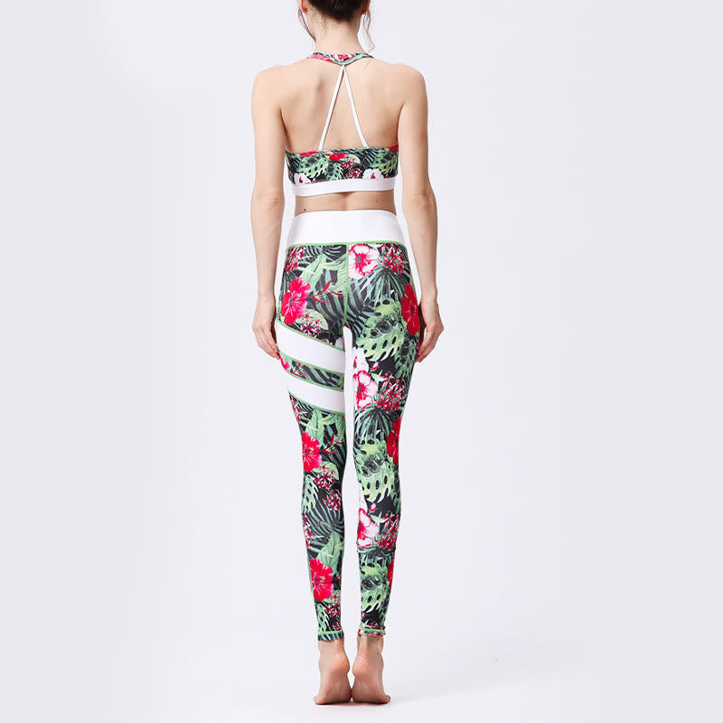Kamienie Buddha Stones Kwiatów Liście Nadruk Sport Ćwiczenia Fitness Wysoki Stan Legginsy Damskie Spodnie Do Jogi - image 14