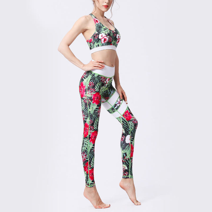 Kamienie Buddha Stones Kwiatów Liście Nadruk Sport Ćwiczenia Fitness Wysoki Stan Legginsy Damskie Spodnie Do Jogi - image 13