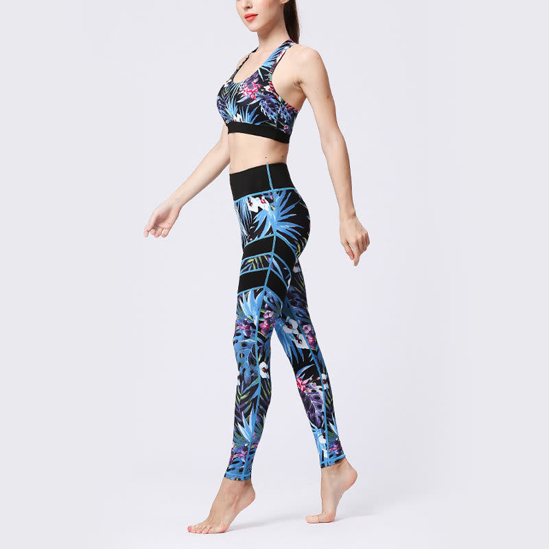 Kamienie Buddha Stones Kwiatów Liście Nadruk Sport Ćwiczenia Fitness Wysoki Stan Legginsy Damskie Spodnie Do Jogi - image 25