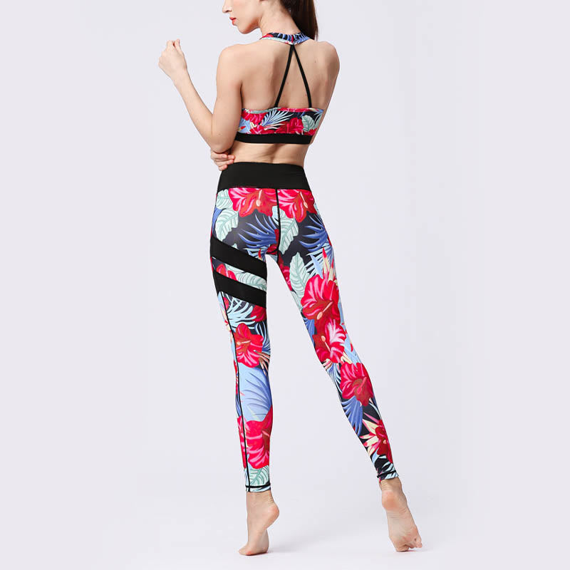 Kamienie Buddha Stones Kwiatów Liście Nadruk Sport Ćwiczenia Fitness Wysoki Stan Legginsy Damskie Spodnie Do Jogi - image 34