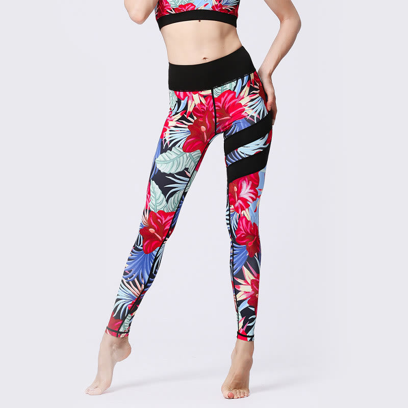 Kamienie Buddha Stones Kwiatów Liście Nadruk Sport Ćwiczenia Fitness Wysoki Stan Legginsy Damskie Spodnie Do Jogi - image 31