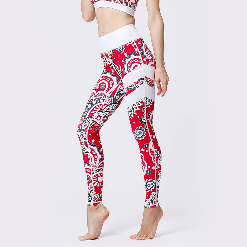 Kamienie Buddha Stones Kwiatów Liście Nadruk Sport Ćwiczenia Fitness Wysoki Stan Legginsy Damskie Spodnie Do Jogi - image 36