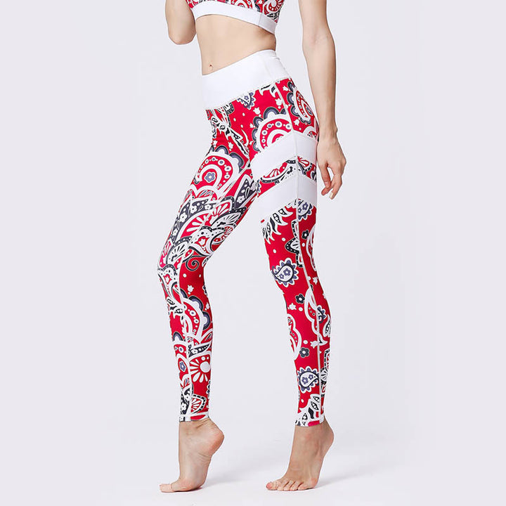 Kamienie Buddha Stones Kwiatów Liście Nadruk Sport Ćwiczenia Fitness Wysoki Stan Legginsy Damskie Spodnie Do Jogi - image 36
